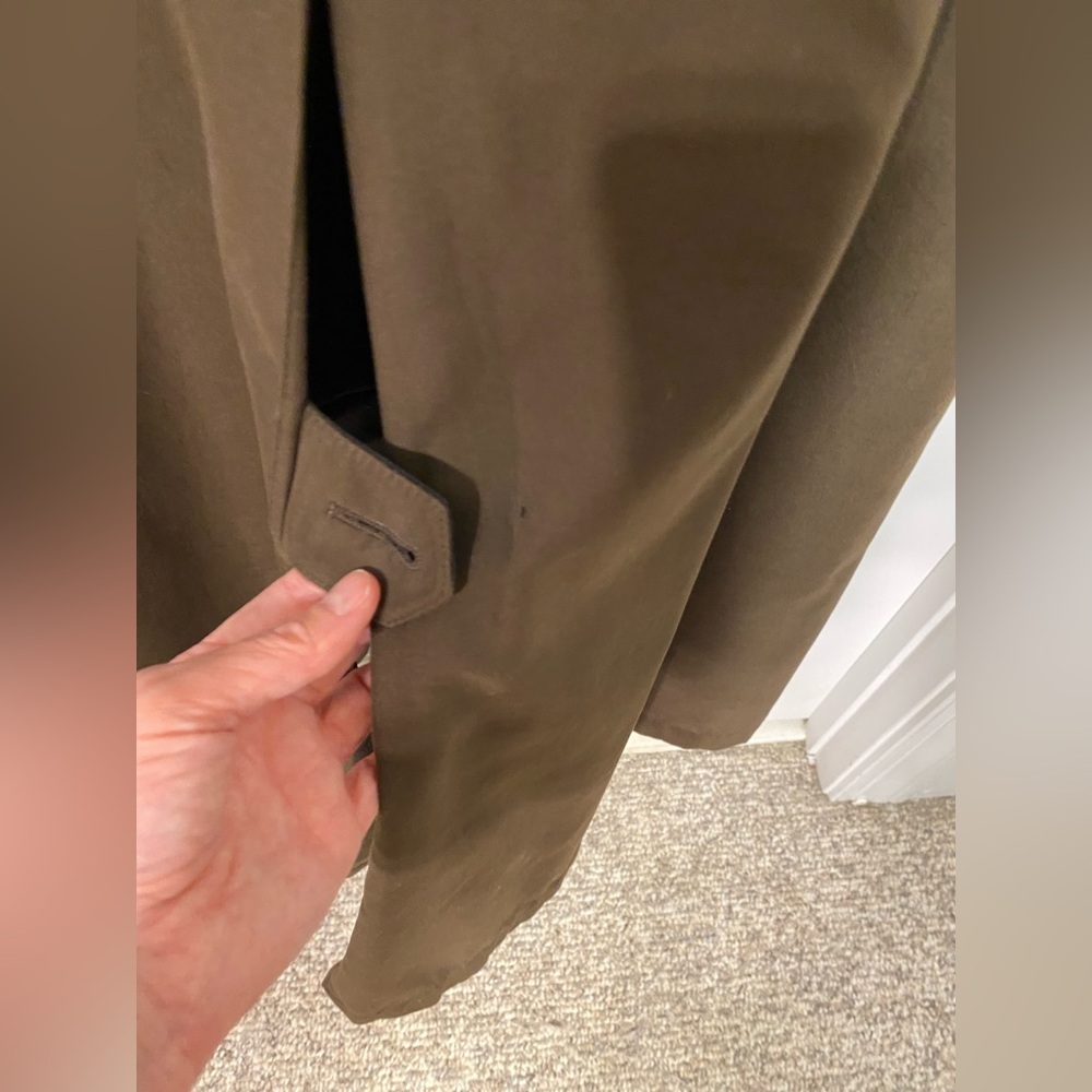 90s Talbots Velvet Collar Long Trench Coat Vintage Olive Brown Size 8 - Picture 13 of 15